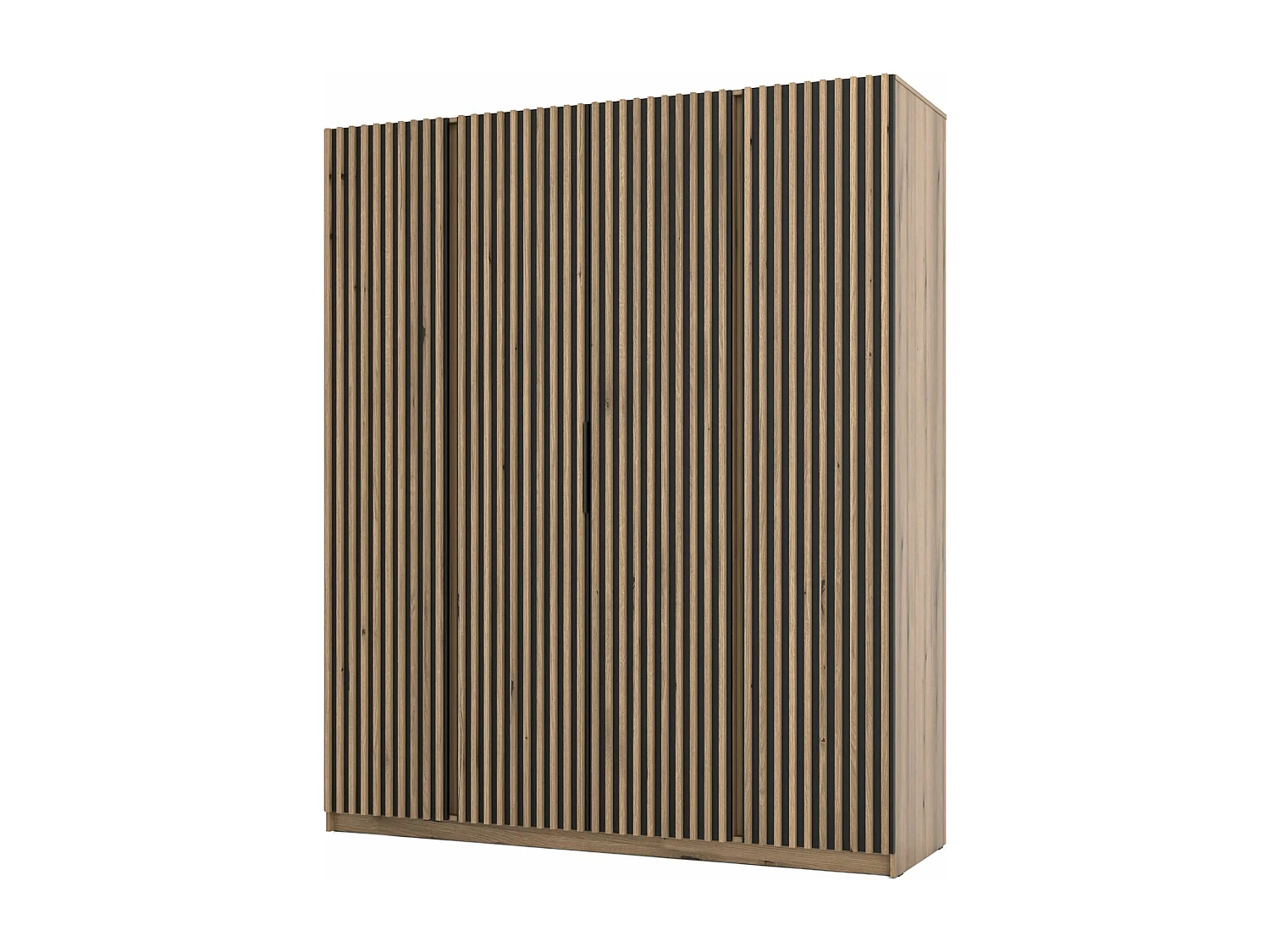 4-deurs kledingkast met lamellen - 200 cm - zwart / eiken evoke - KAJA