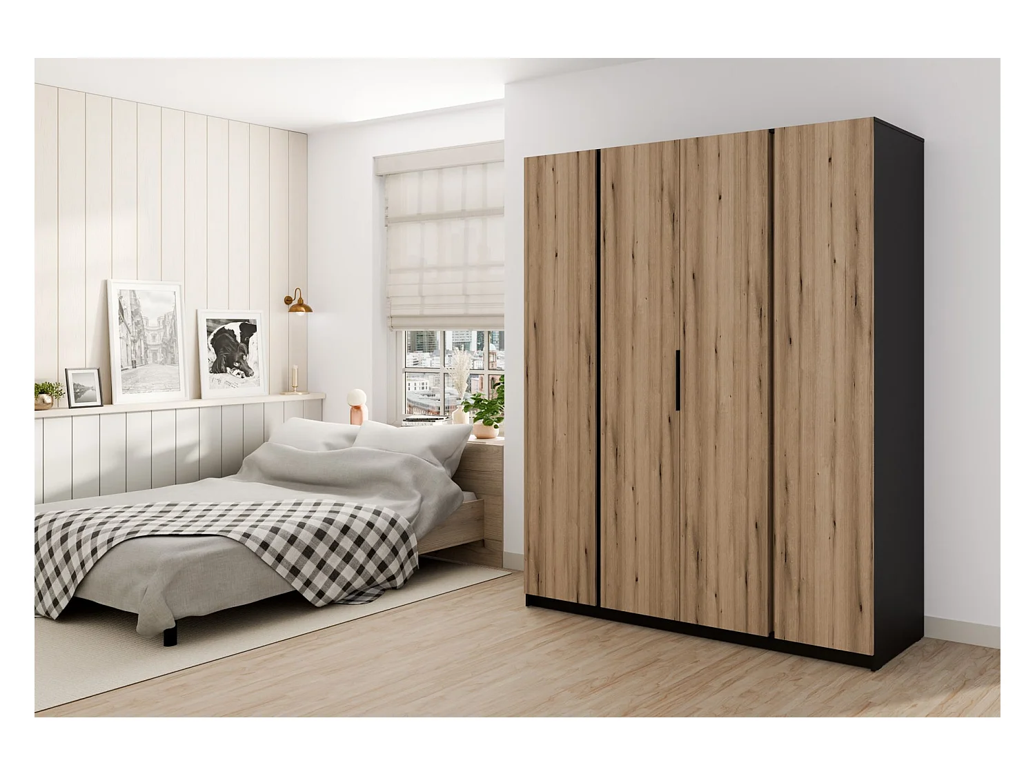 Kleiderschrank - 200 cm - Eiche/schwarz - KAJA