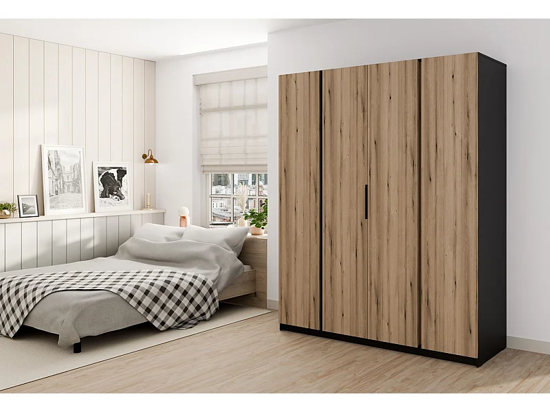 Kleiderschrank - 200 cm - Eiche/schwarz - KAJA