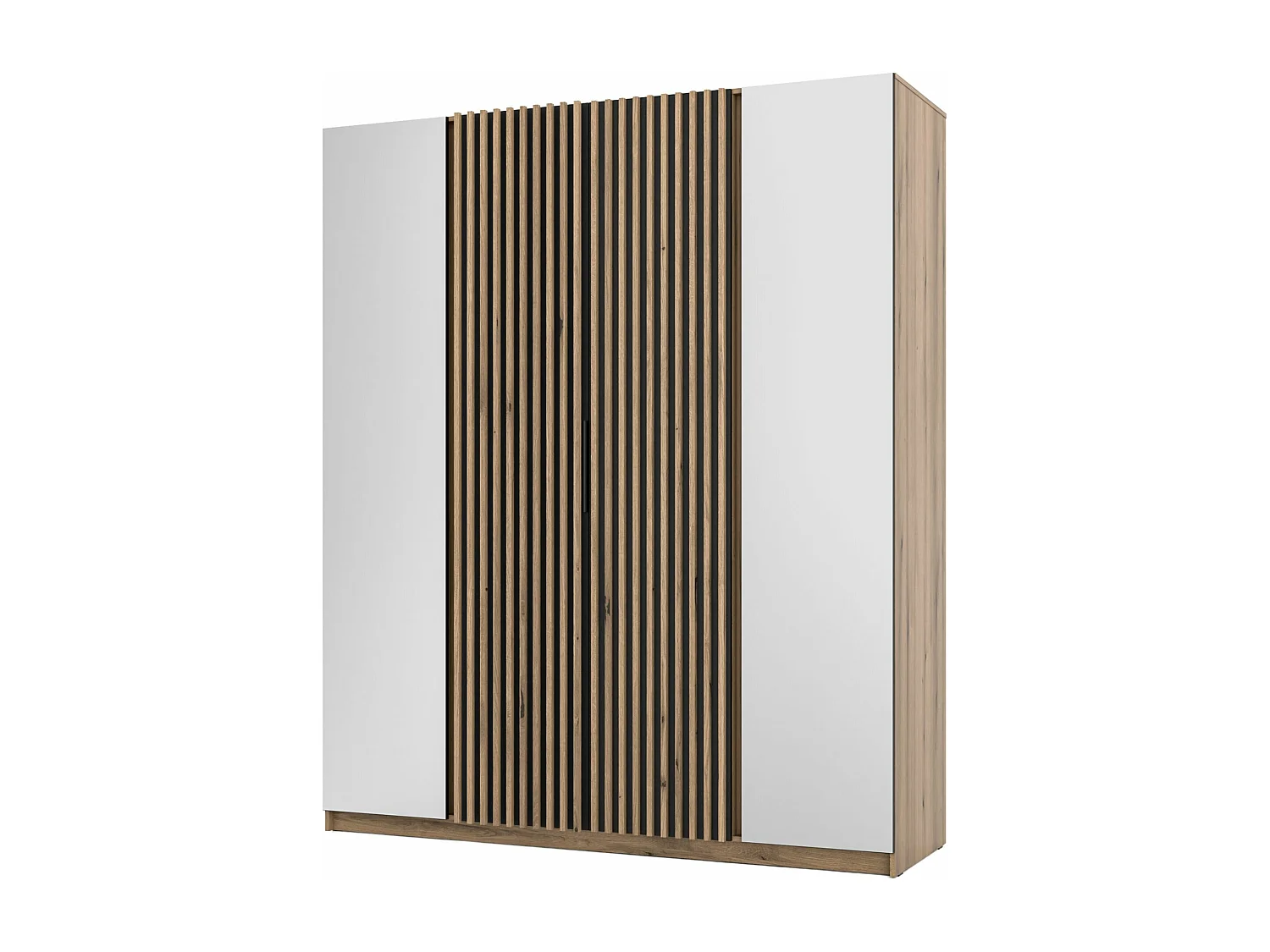 Armoire 4 portes avec lames et 2 miroirs - 200 cm - noir / chêne evoke - KAJA