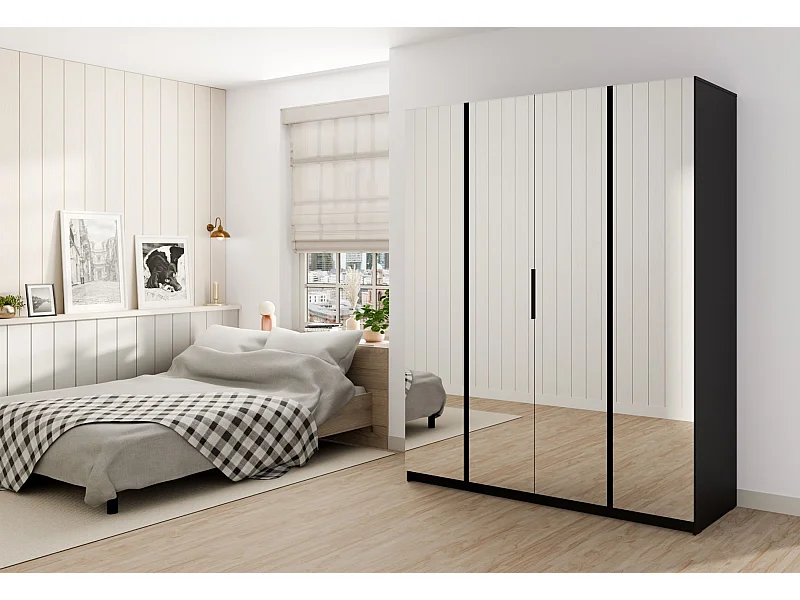 Armoire 4 portes avec miroirs - 200 cm - noir - KAJA