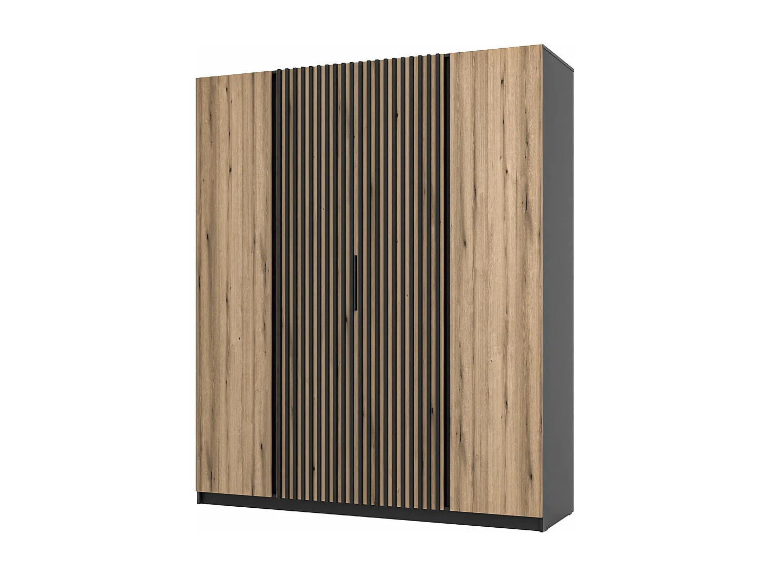 4-deurs kledingkast met binnenlamellen - 200 cm - eiken evoke/zwart - KAJA