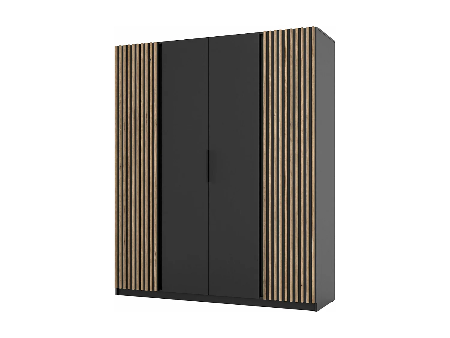 4-deurs kledingkast met buitenlamellen - 200 cm - zwart - KAJA