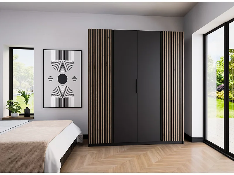 Armoire 4 portes avec lames extérieures- 200 cm - noir - KAJA