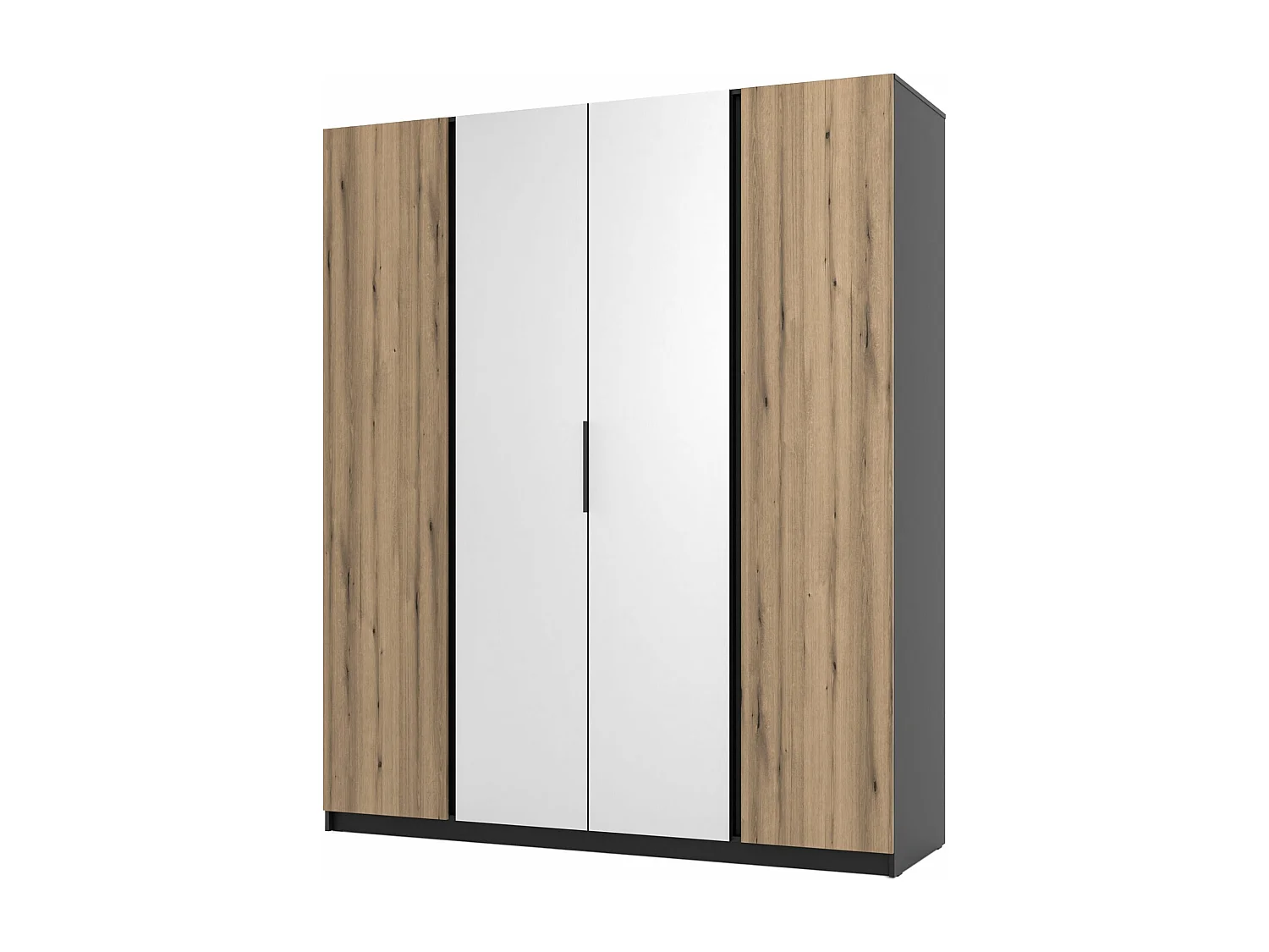 Armoire 4 portes avec miroir - 200 cm - chêne evoke/noir - KAJA