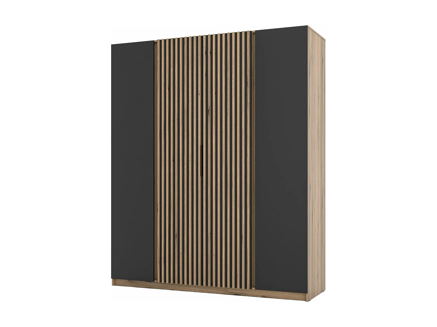 Kleiderschrank mit Lamellen in der Mitte - 200 cm - schwarz/Eiche - KAJA