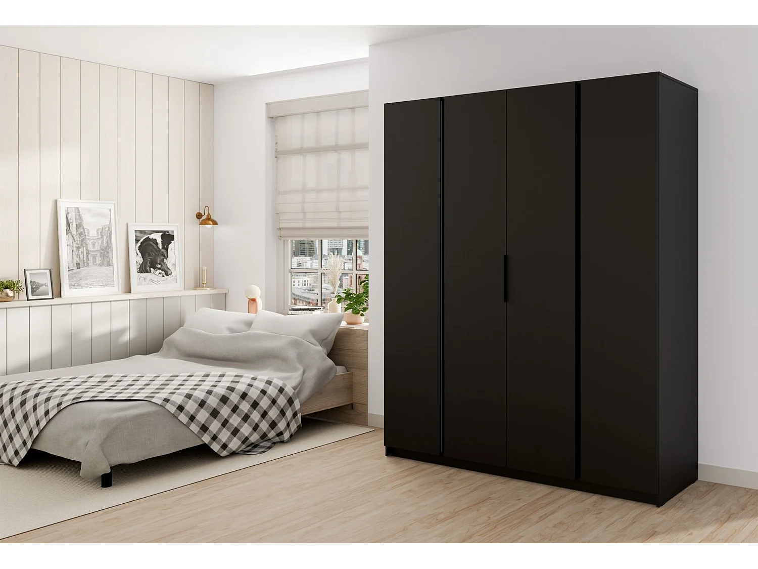 Armoire 4 portes - 200 cm - noir - KAJA