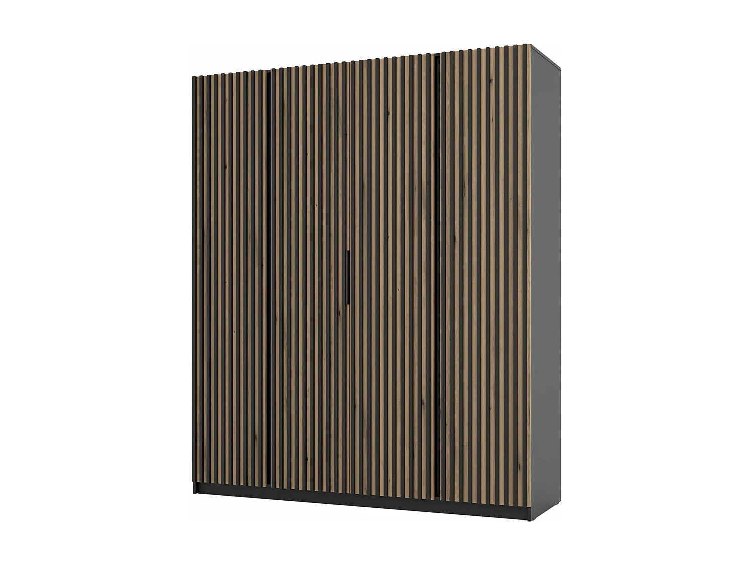 Armoire 4 portes avec lames - 200 cm - chêne evoke/ noir- KAJA