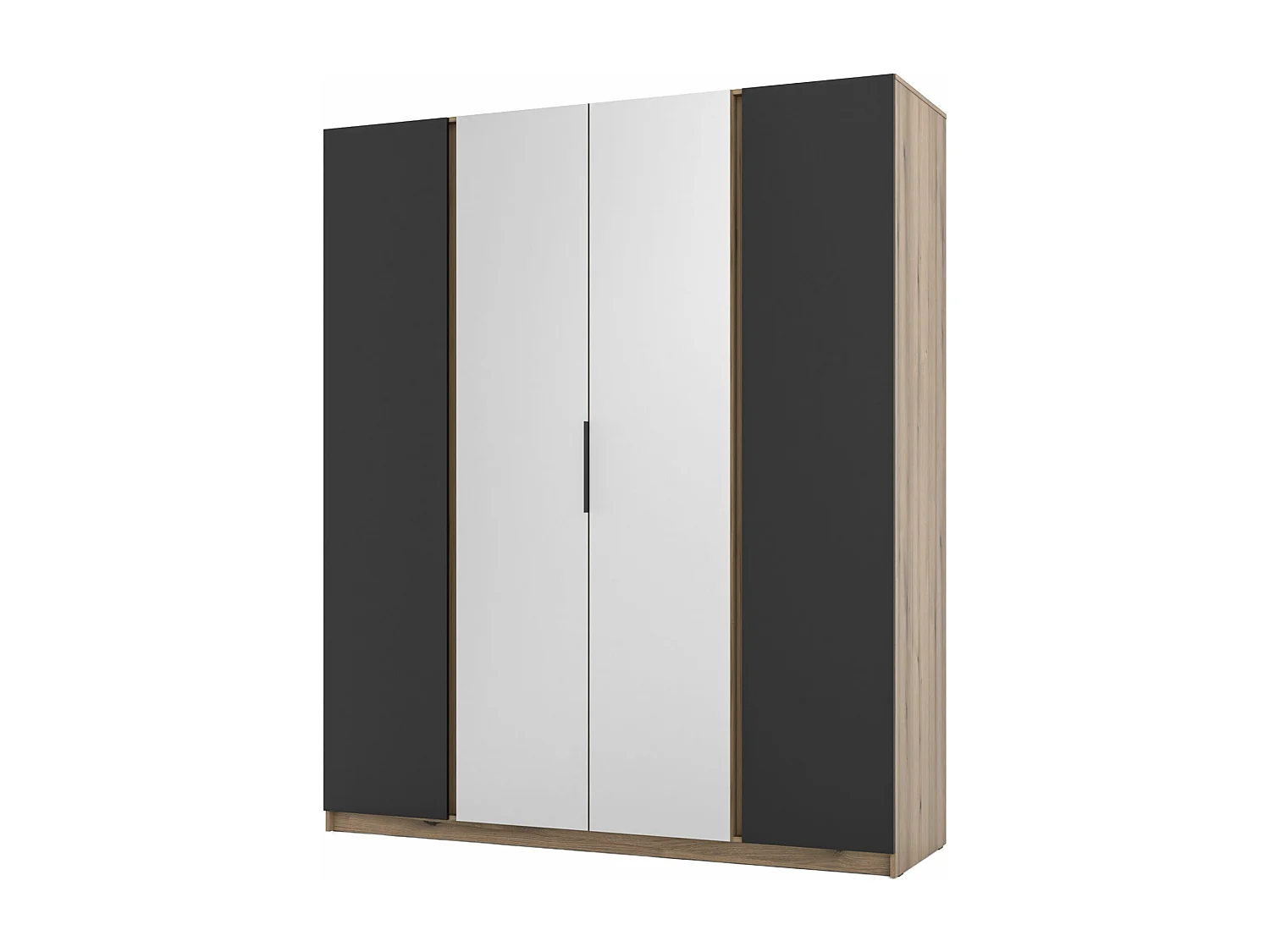 Armoire 4 portes avec miroir - 200 cm - noir / chêne evoke - KAJA