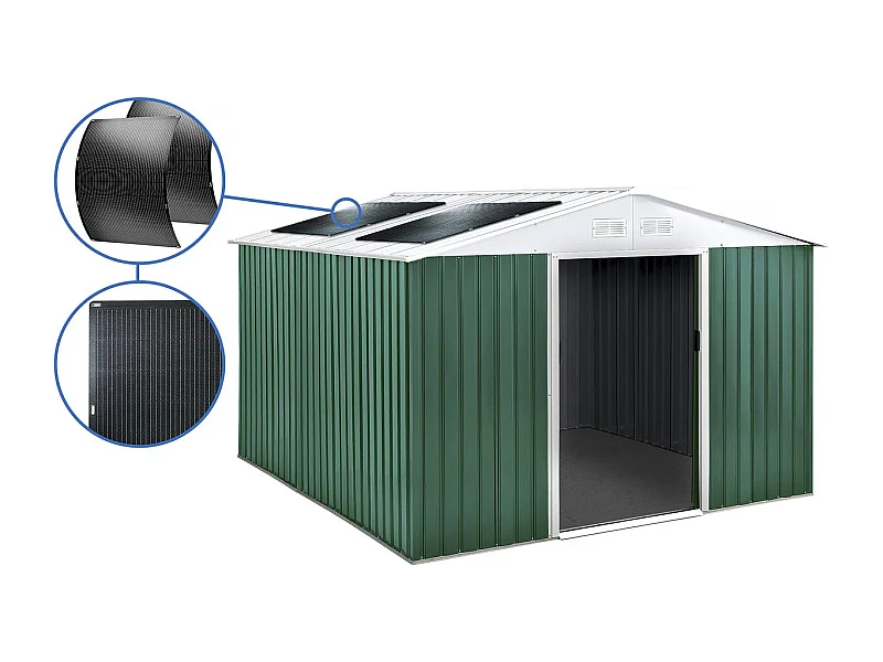 Abrigo de jardim metálico - "Rosas" - 10,85 m² com painéis solares