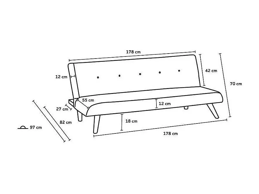 Divano modulare 2 posti in tessuto per soggiorno e salotto Cedro