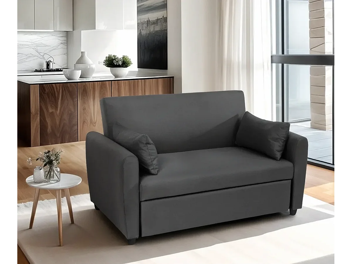 Porto Rico Ausziehbares 2-Sitzer-Schlafsofa, modernes Design aus Stoff - Dunkel Grau
