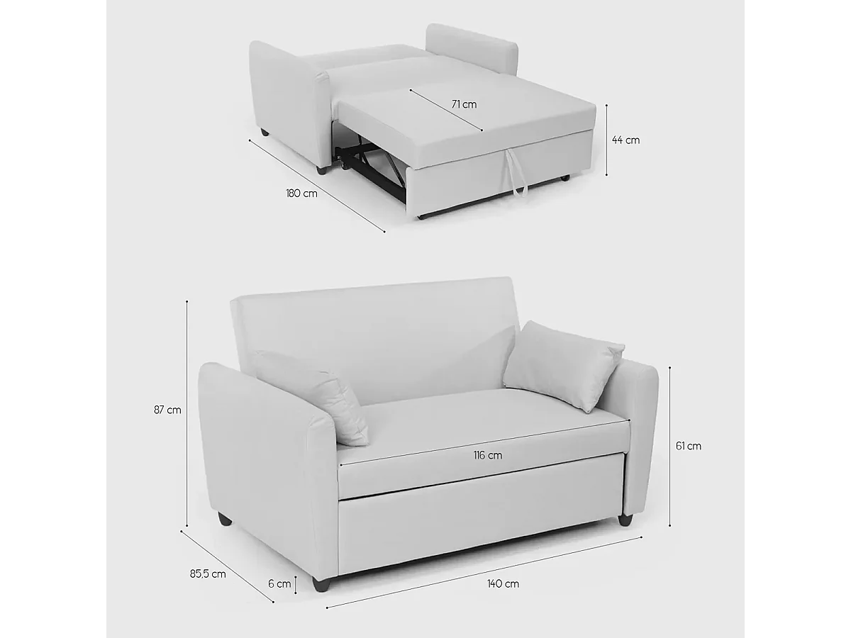 Porto Rico Ausziehbares 2-Sitzer-Schlafsofa, modernes Design aus Stoff - Dunkel Grau