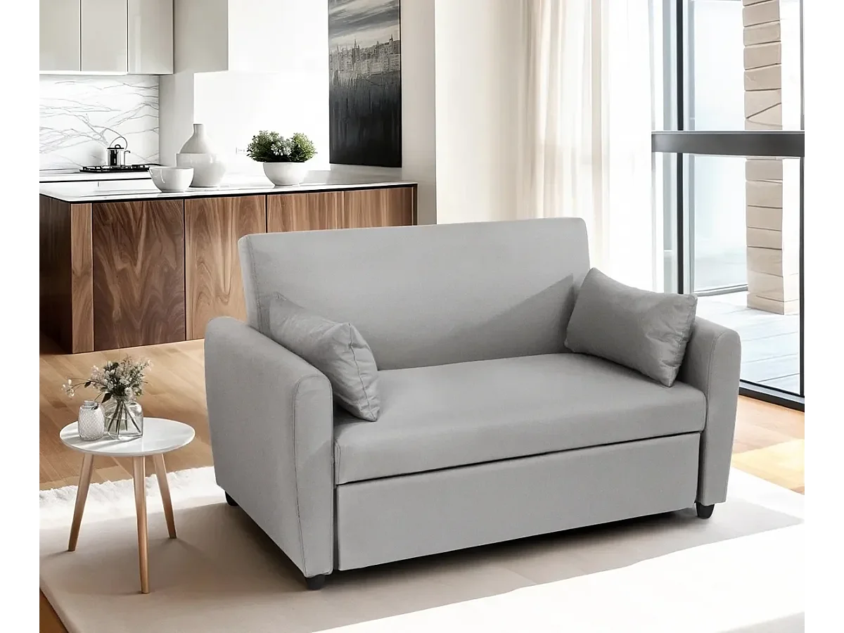 Porto Rico Ausziehbares 2-Sitzer-Schlafsofa, modernes Design aus Stoff - Grau