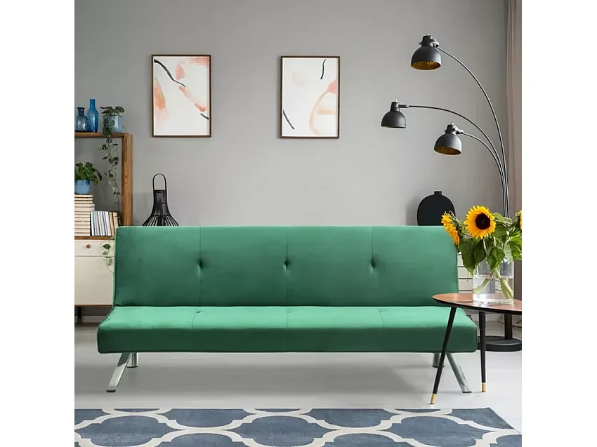 Sofá cama 2 plazas clic clac diseño abatible tejido terciopelo Probatus - Verde oscuro