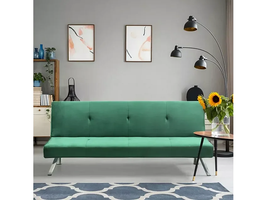 Sofá cama 2 plazas clic clac diseño abatible tejido terciopelo Probatus - Verde oscuro