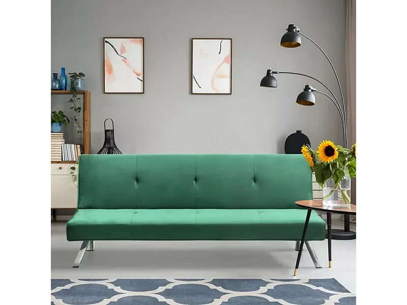 Sofá cama 2 plazas clic clac diseño abatible tejido terciopelo Probatus - Verde oscuro