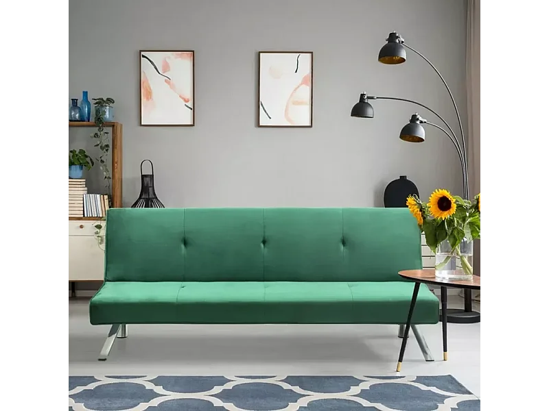 Sofá cama 2 plazas clic clac diseño abatible tejido terciopelo Probatus - Verde oscuro