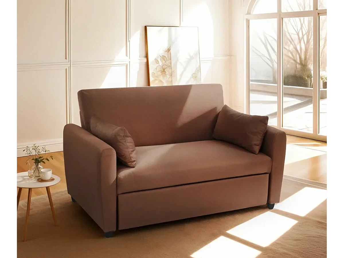 Porto Rico Ausziehbares 2-Sitzer-Schlafsofa, modernes Design aus Stoff - Braun