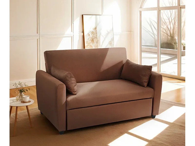 Porto Rico Ausziehbares 2-Sitzer-Schlafsofa, modernes Design aus Stoff - Braun