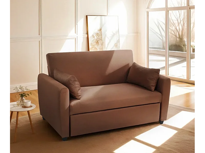 Sofá cama extraíble de 2 plazas diseño moderno en tejido PORTO RICO - Marrón