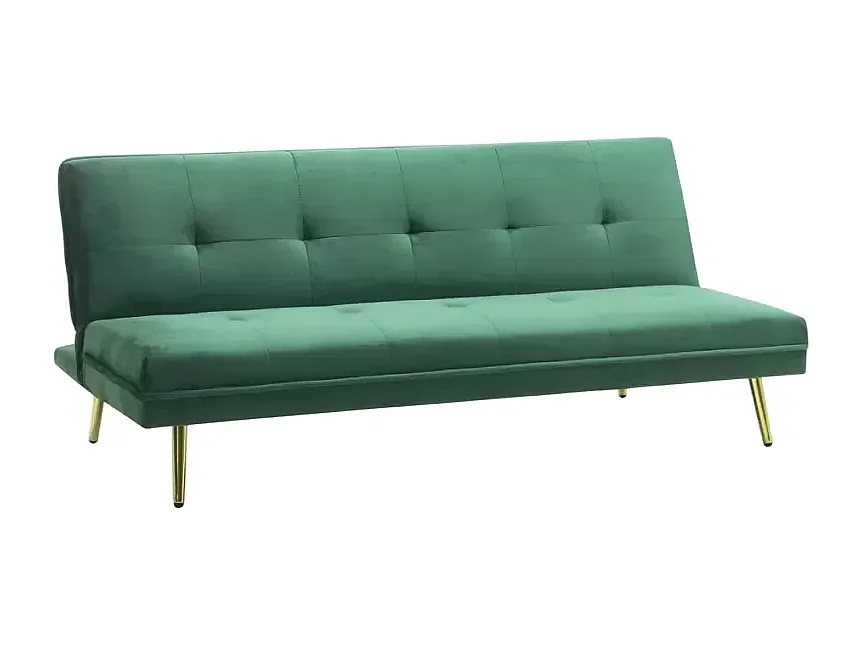 Sofá cama 2 plazas diseño moderno de terciopelo click clac patas doradas Padded - Verde oscuro