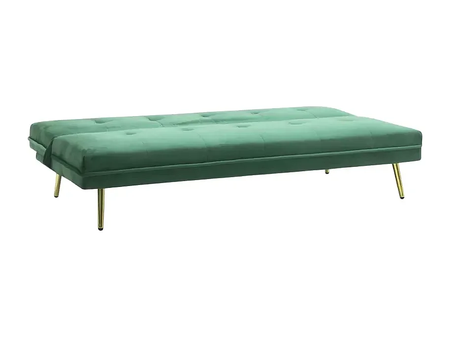 Sofá cama 2 plazas diseño moderno de terciopelo click clac patas doradas Padded - Verde oscuro