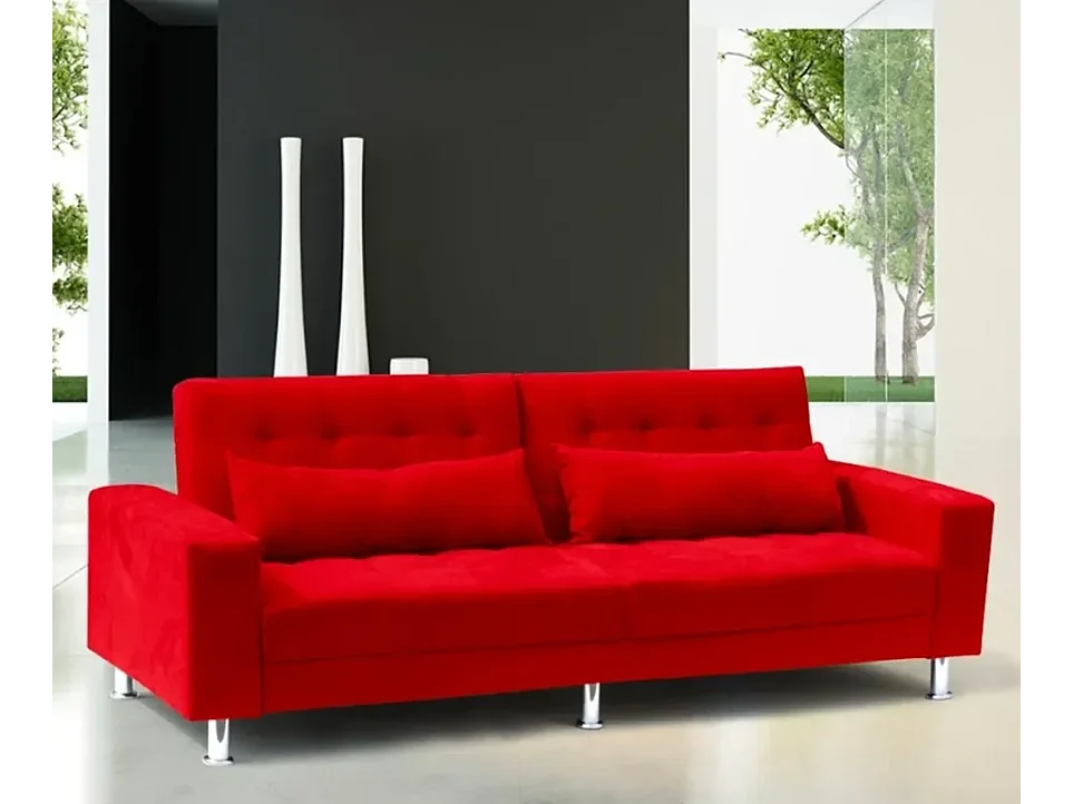 2 3-sitzige Schlafsofas mit verstellbarer Rückenlehne und Doppelkissen Quarzo Fertigbett - Rot