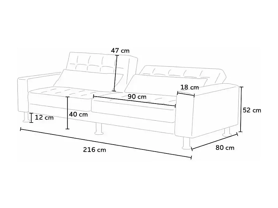 2 3-sitzige Schlafsofas mit verstellbarer Rückenlehne und Doppelkissen Quarzo Fertigbett - Rot