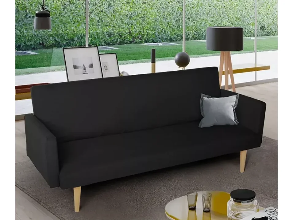 Sofá cama clic clac de 3 plazas en tejido de diseño nórdico reclinable Perla - Negro