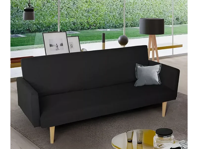 Sofá cama clic clac de 3 plazas en tejido de diseño nórdico reclinable Perla - Negro