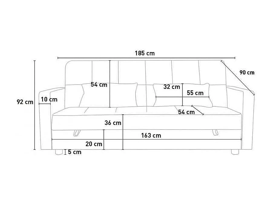 Canapé 2 places clic-clac en tissu avec coffre 185 x 90 Roverella