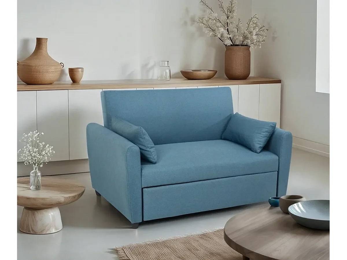 Porto Rico Ausziehbares 2-Sitzer-Schlafsofa, modernes Design aus Stoff - Blau