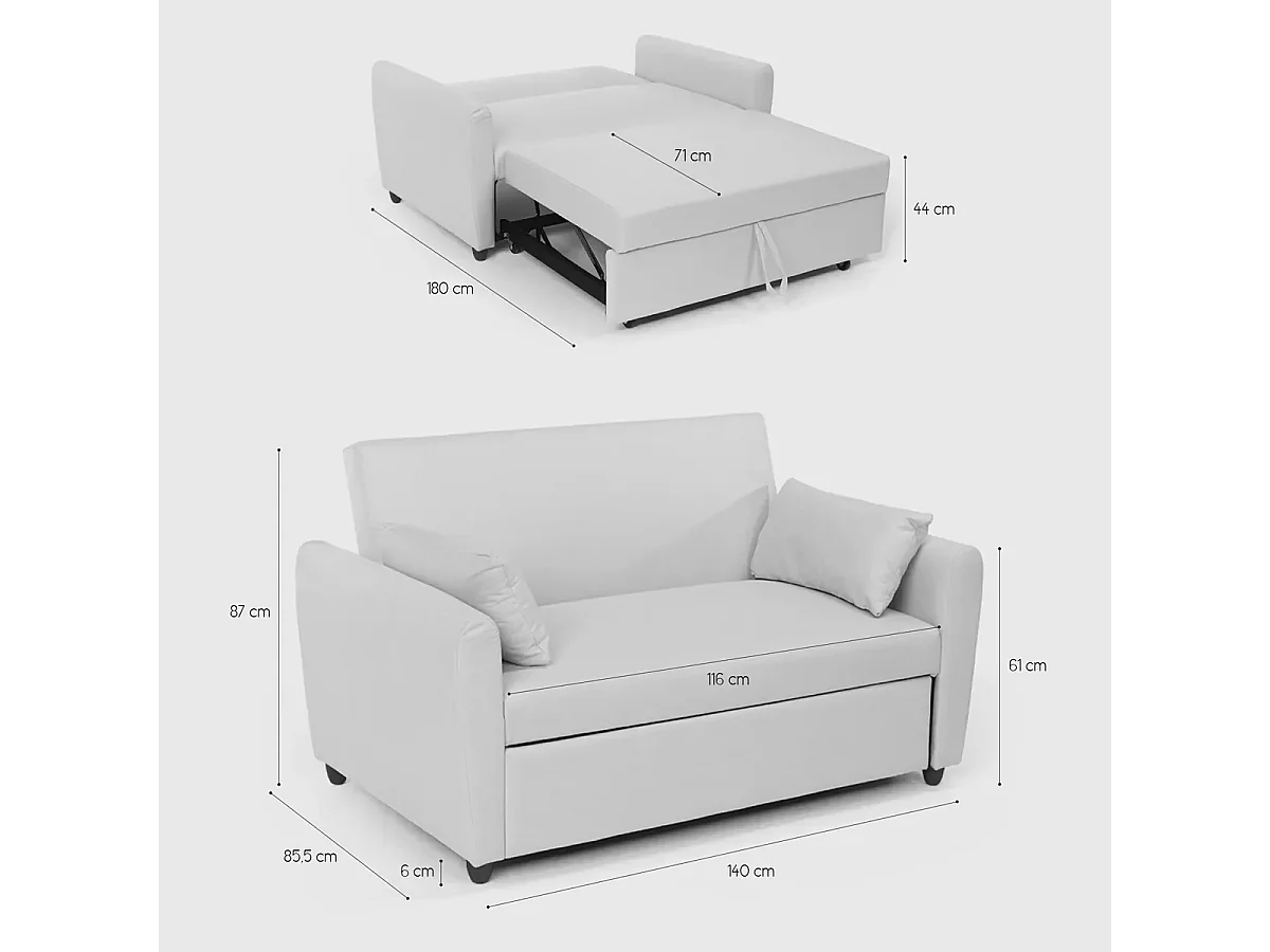 Porto Rico Ausziehbares 2-Sitzer-Schlafsofa, modernes Design aus Stoff - Blau