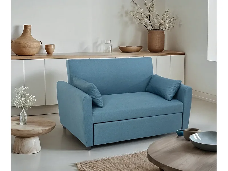 Sofá cama extraíble de 2 plazas diseño moderno en tejido PORTO RICO - Azul Marino