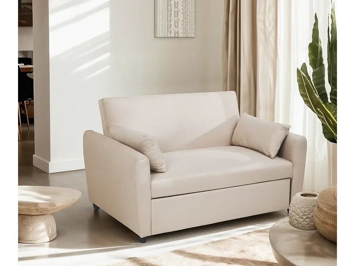Porto Rico Ausziehbares 2-Sitzer-Schlafsofa, modernes Design aus Stoff - Beige