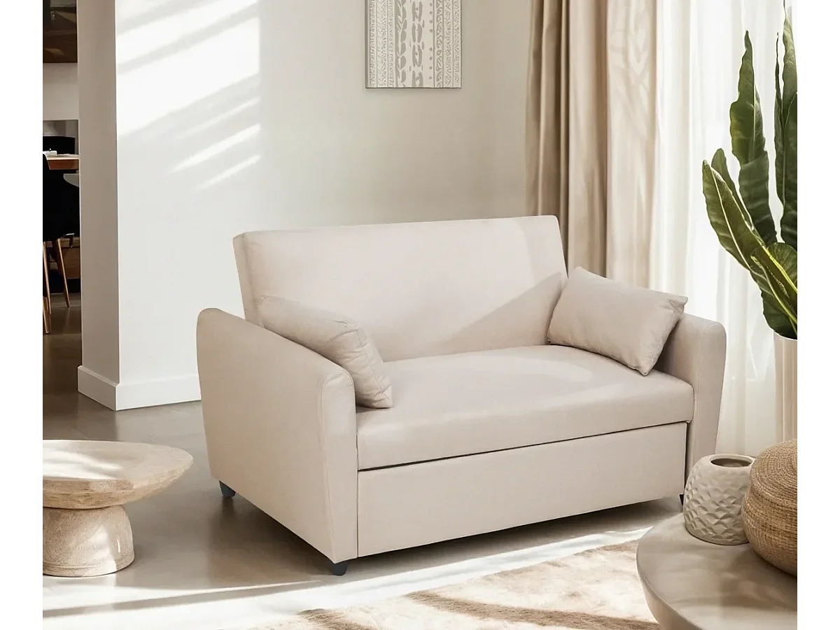 Porto Rico Ausziehbares 2-Sitzer-Schlafsofa, modernes Design aus Stoff - Beige
