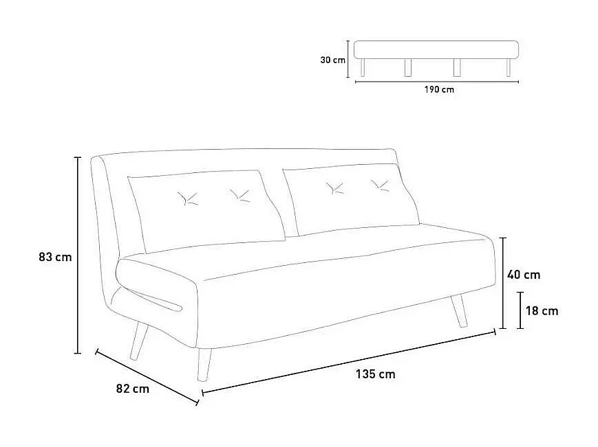 Divano letto 2 posti stile scandinavo in tessuto Noce