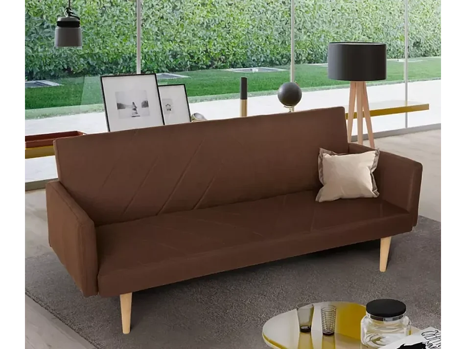 3-Sitzer-Click-Clac-Stoff-Liegesofa Nordic Design Perla - Braun