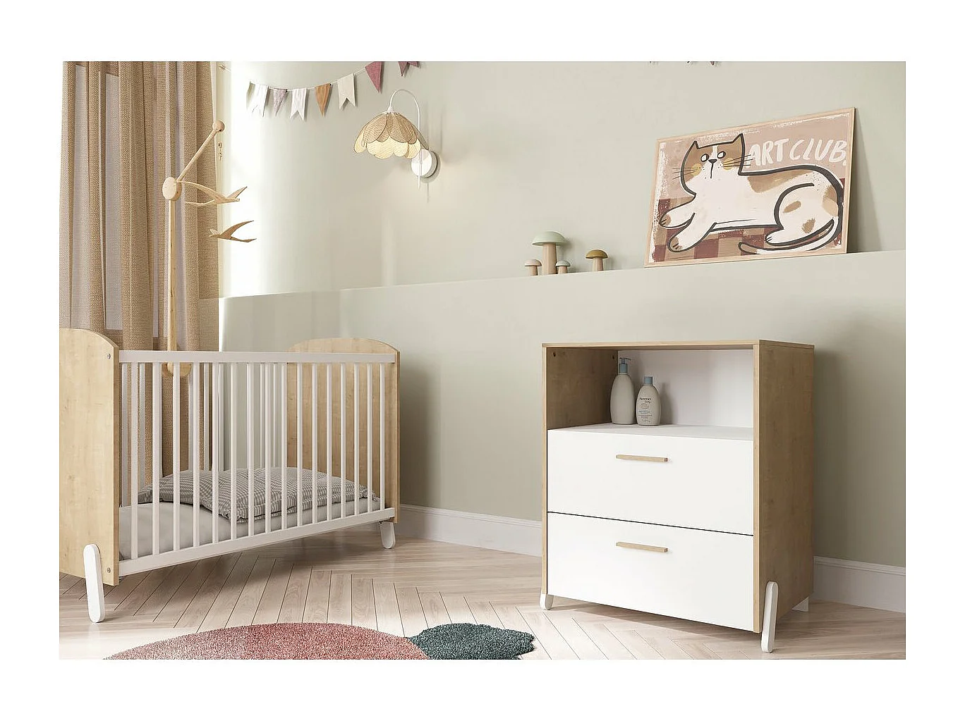 Kinderkommode "Naili" Weiß 2 Schubladen 1 Fach - Praktische und Ästhetische Aufbewahrung