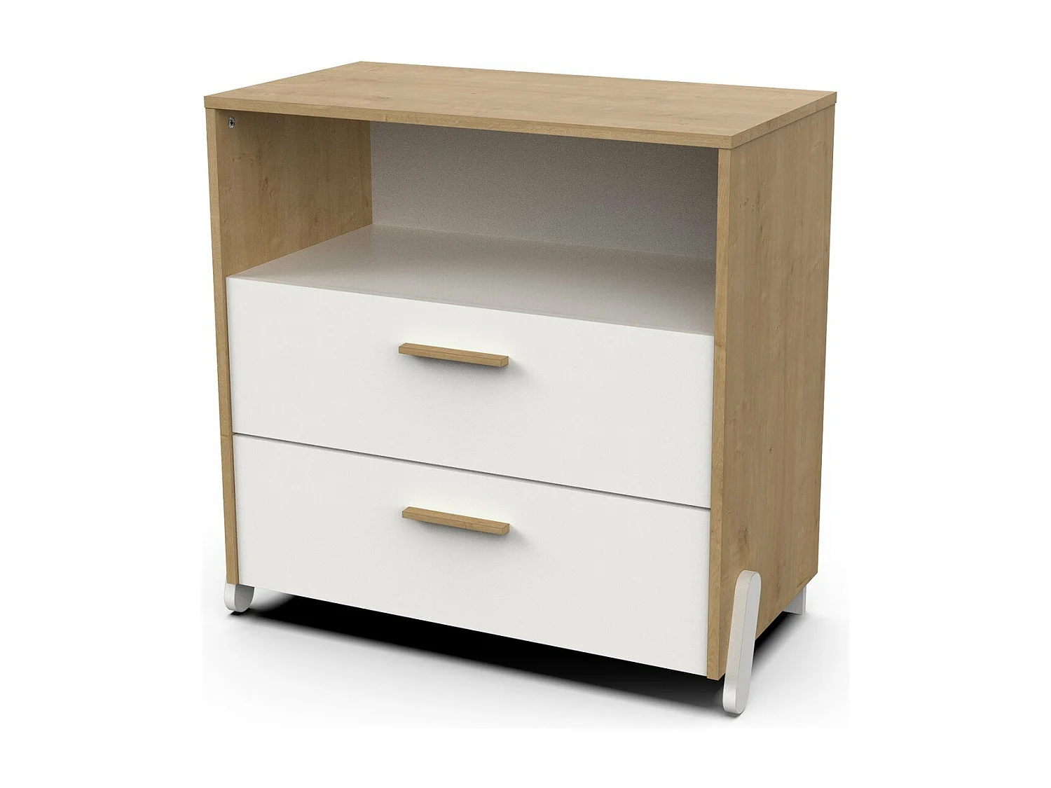 Kinderkommode "Naili" Weiß 2 Schubladen 1 Fach - Praktische und Ästhetische Aufbewahrung