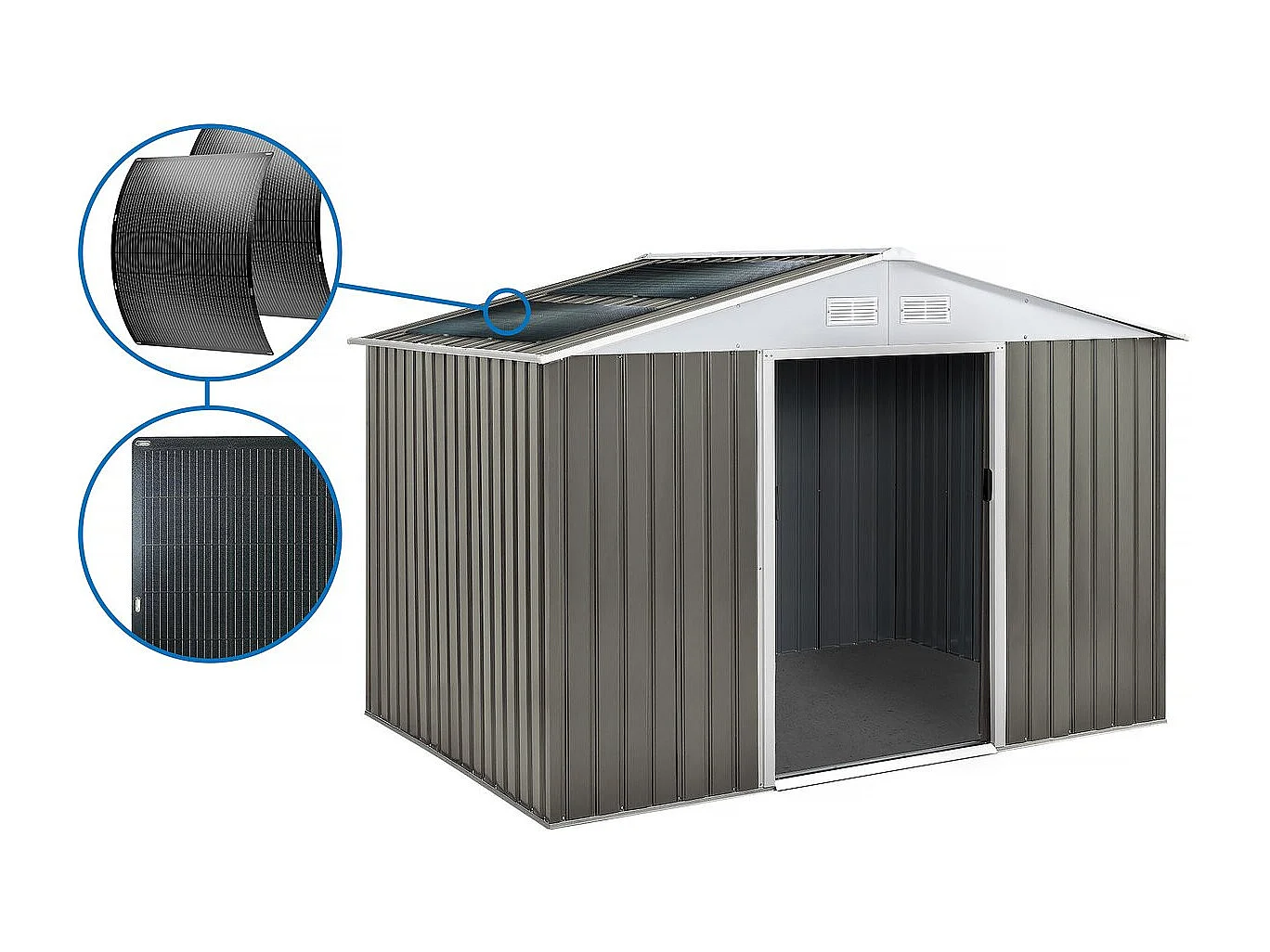 Tuinhuisje metaal "Dallas" -8.84 m² met zonnepanelen - Taupe - grijs bruin