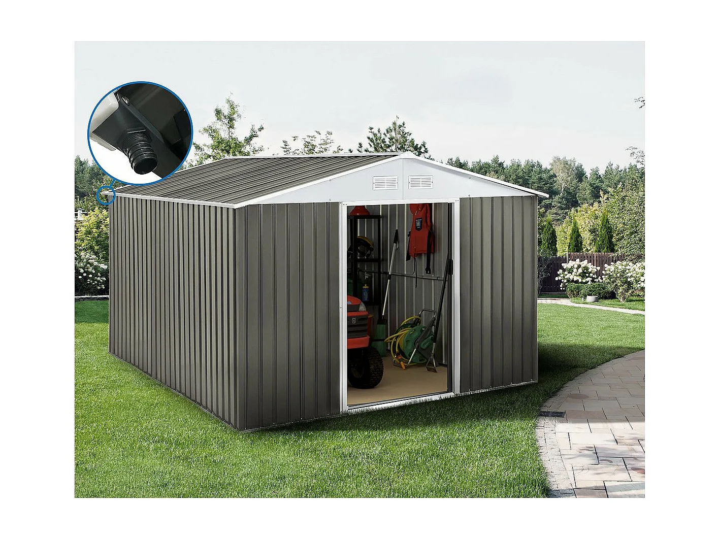 Abri jardin métal "Dallas" -  15,16 m² avec gouttière - Taupe