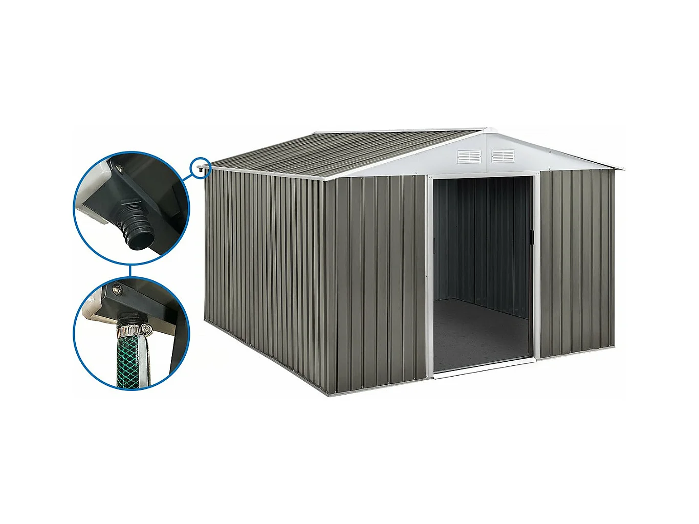 Gerätehaus aus Metall "Dallas" -  15,16 m² mit Dachrinne - Taupe