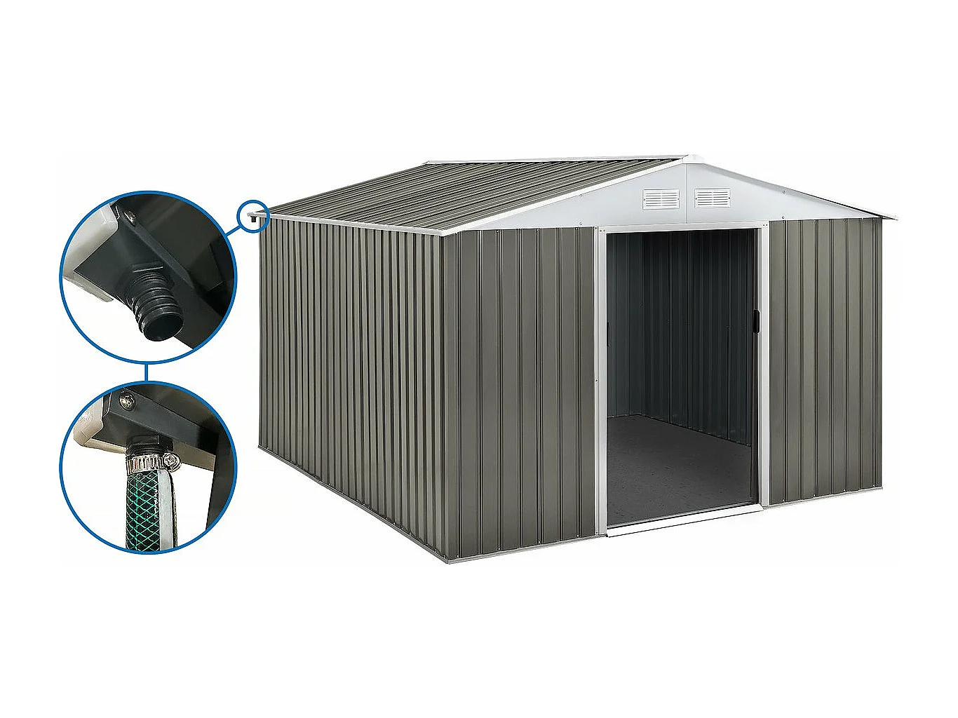 Abri jardin métal "Dallas" -  15,16 m² avec gouttière - Taupe