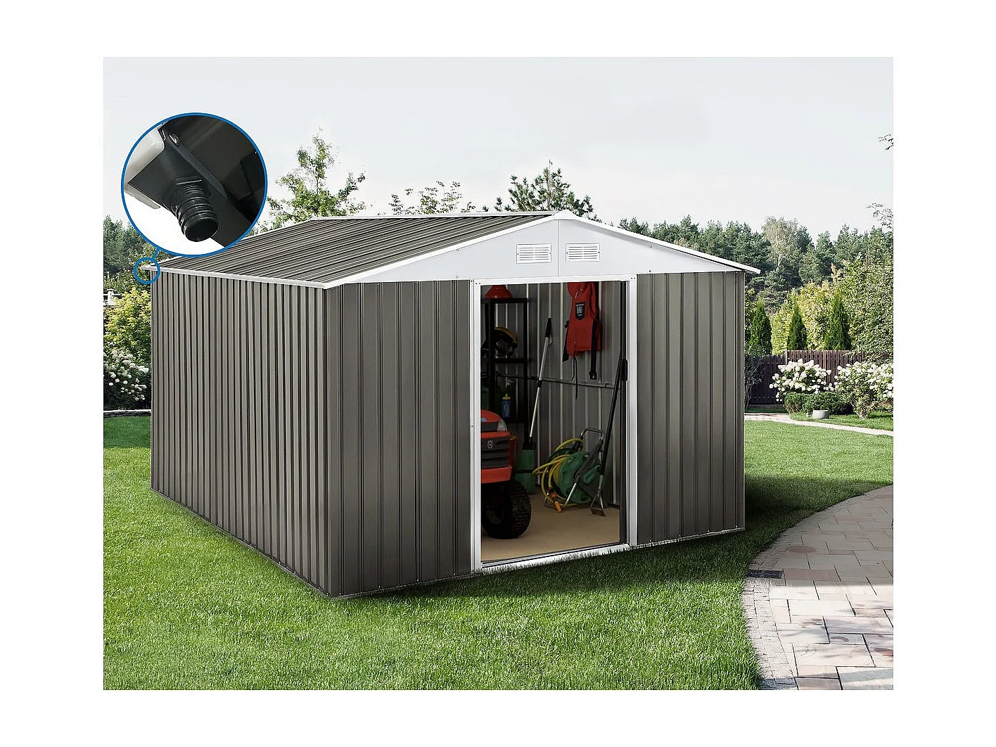 Abri jardin métal "Dallas" -  15,16 m² avec gouttière - Taupe