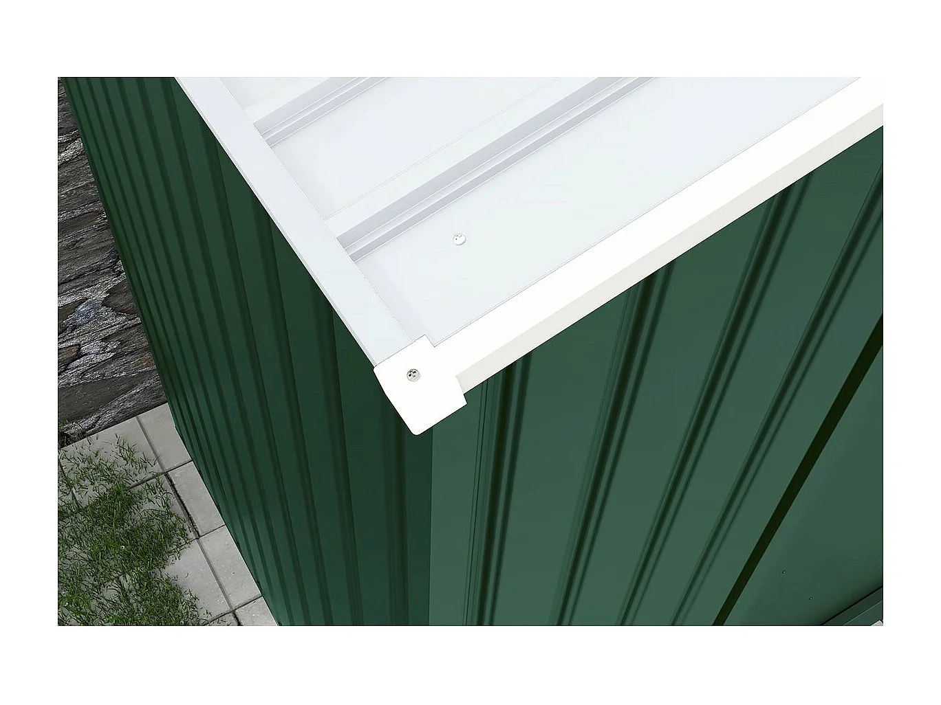 Abri de jardin métal - "Rosas " - 10.85 m² avec gouttière - Vert