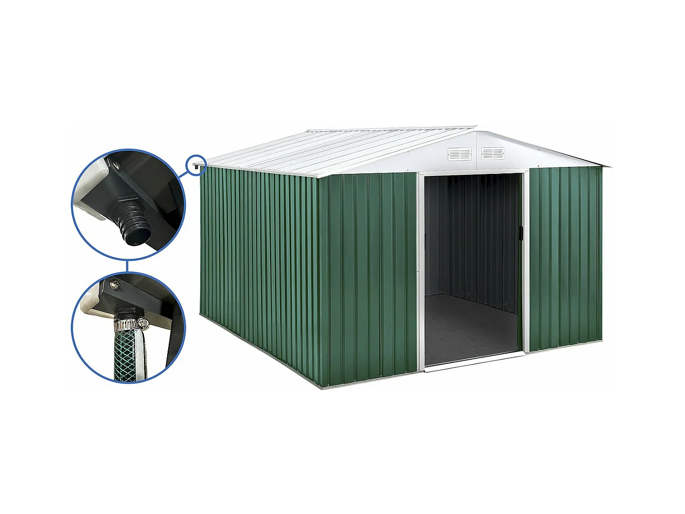 Metalen Tuinhuis "Rosas" 10,85 m² Groen met Goot - Duurzame en Praktische Buitenopslag