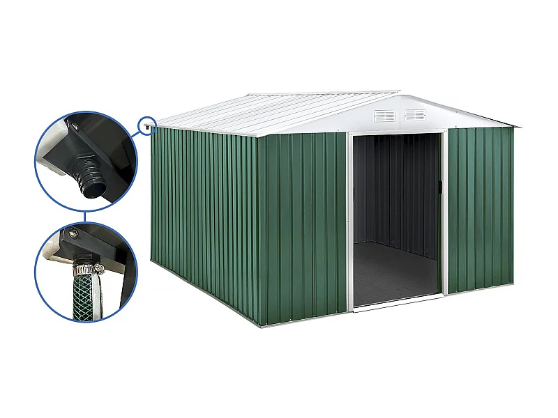 Cobertizo de jardín metálico - "Rosas " - 10,85 m² con canalón