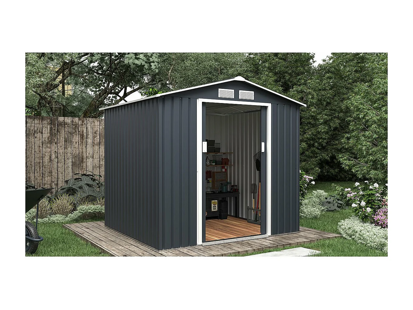 Abrigo de jardim de metal "Vegas" - 4,07 m² com porta de correr dupla e ventilação ideal